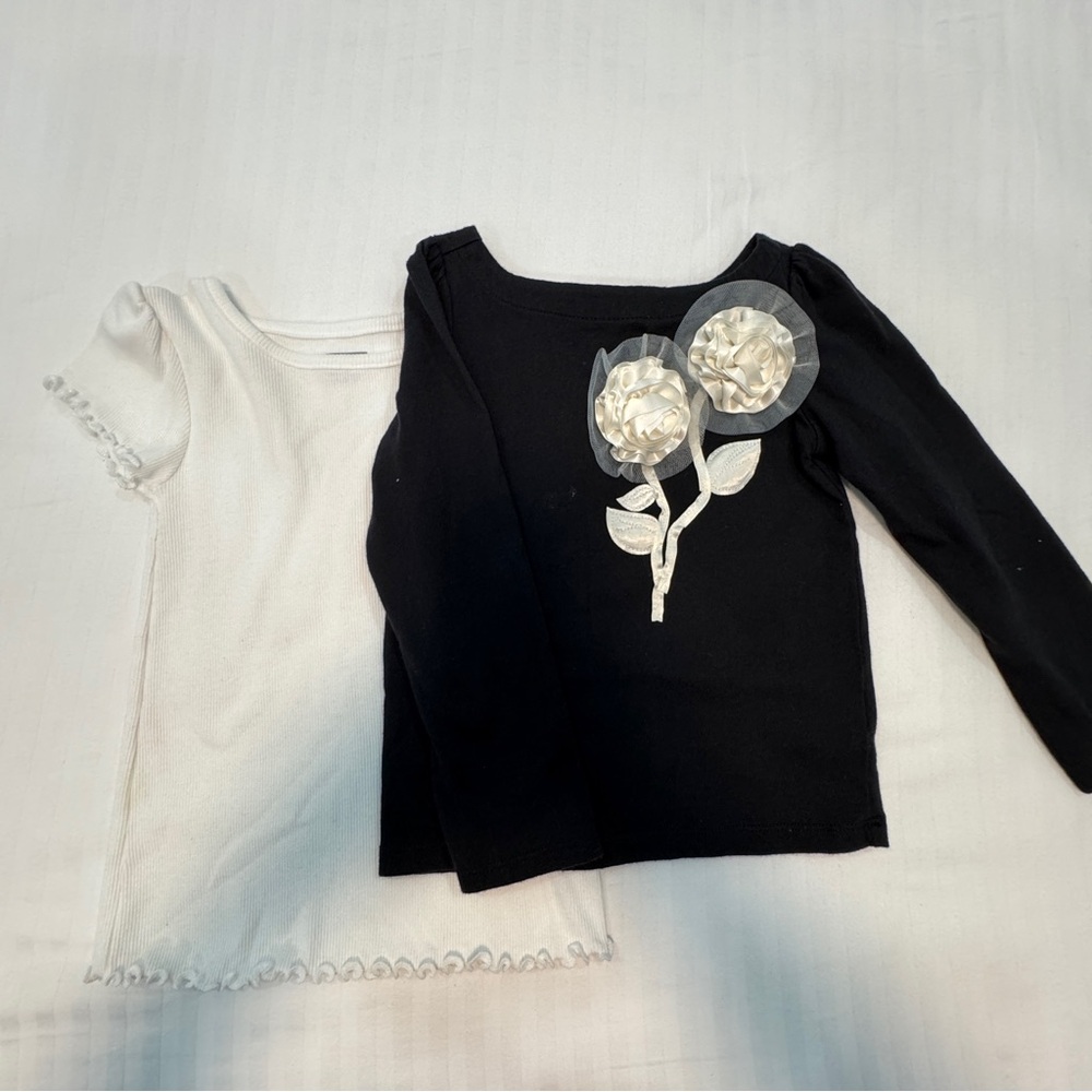Bundle Kid’s T-shirt (Elegant Black with Floral Design and White T-Shirt) Sz 4